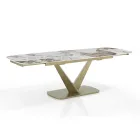 Table extensible en métal et plateau en céramique finition marbre onyx - Marche Viadurini