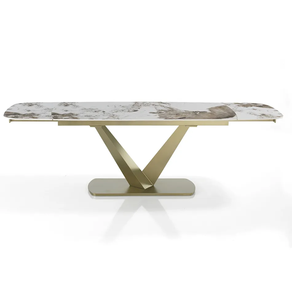 Table extensible en métal et plateau en céramique finition marbre onyx - Marche Viadurini