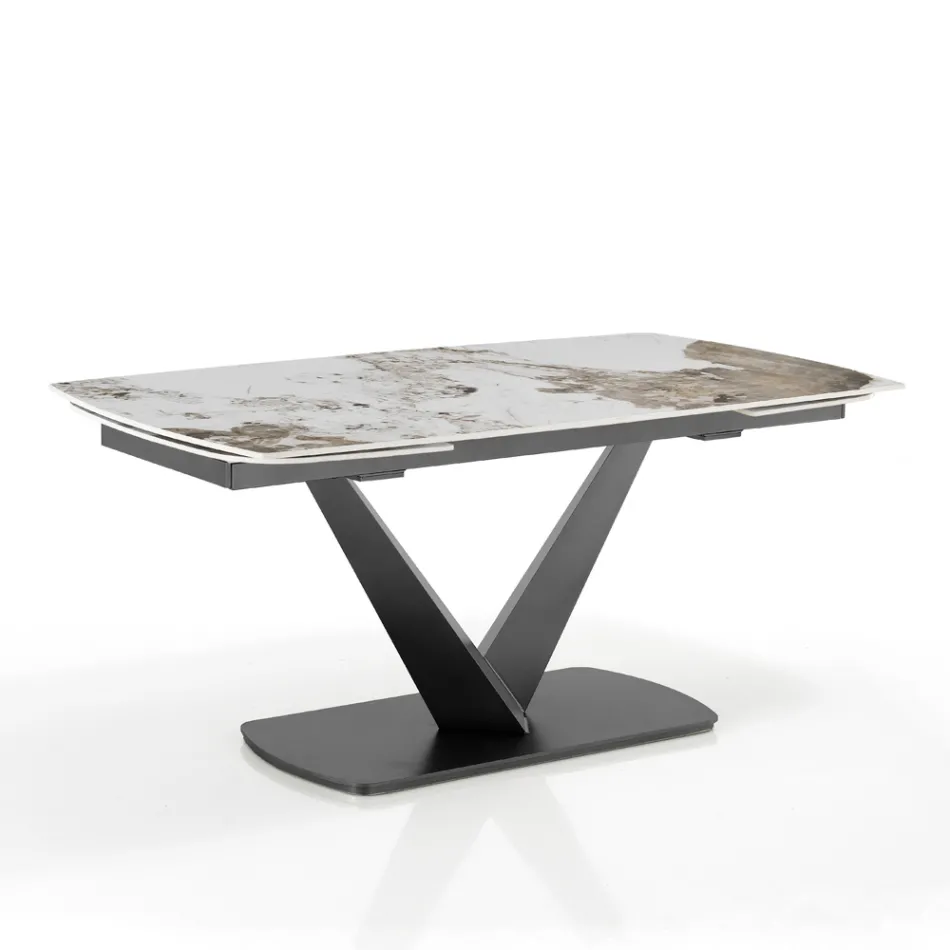 Table extensible en métal et plateau en céramique finition marbre onyx - Marche Viadurini
