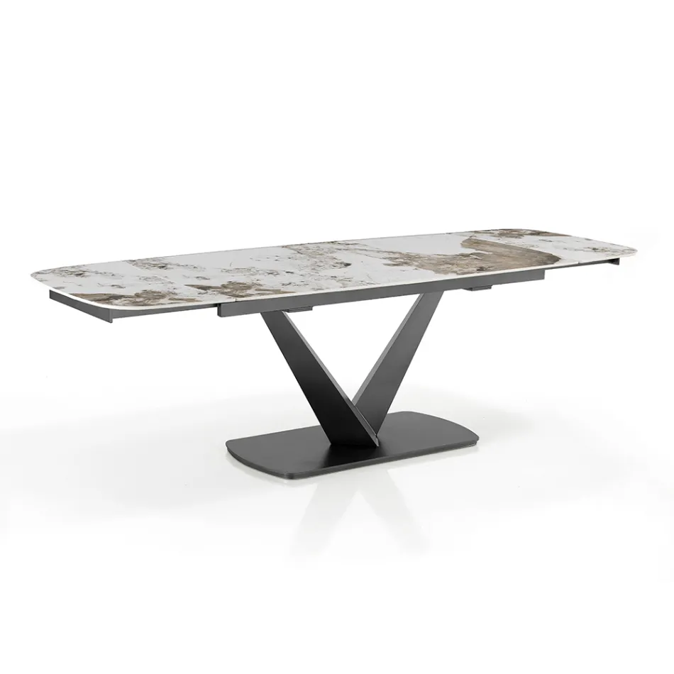 Table extensible en métal et plateau en céramique finition marbre onyx - Marche Viadurini