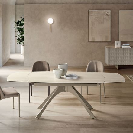 Table extensible en métal avec plateau en grès cérame effet marbre - Vittorio Viadurini