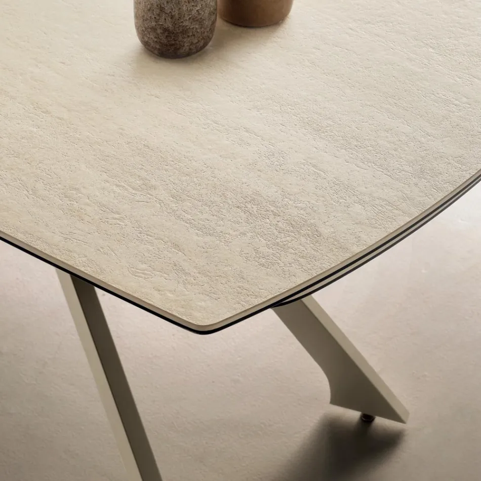 Table extensible en métal avec plateau en grès cérame effet marbre - Vittorio Viadurini