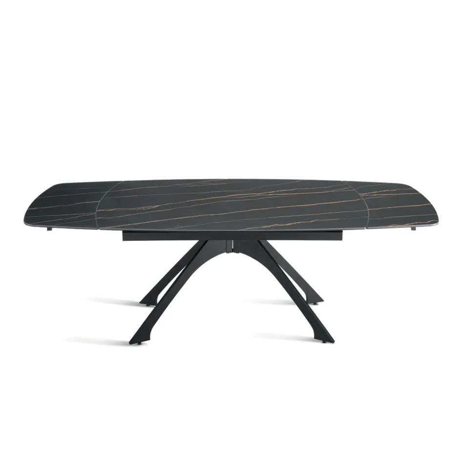 Table extensible en métal avec plateau en grès cérame effet marbre - Vittorio Viadurini