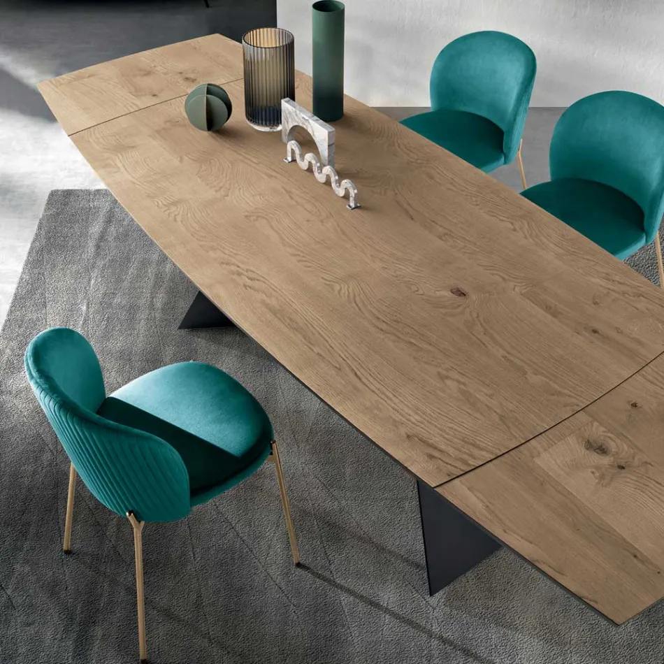 Table extensible en placage chêne et piètement en métal peint - Milo Viadurini