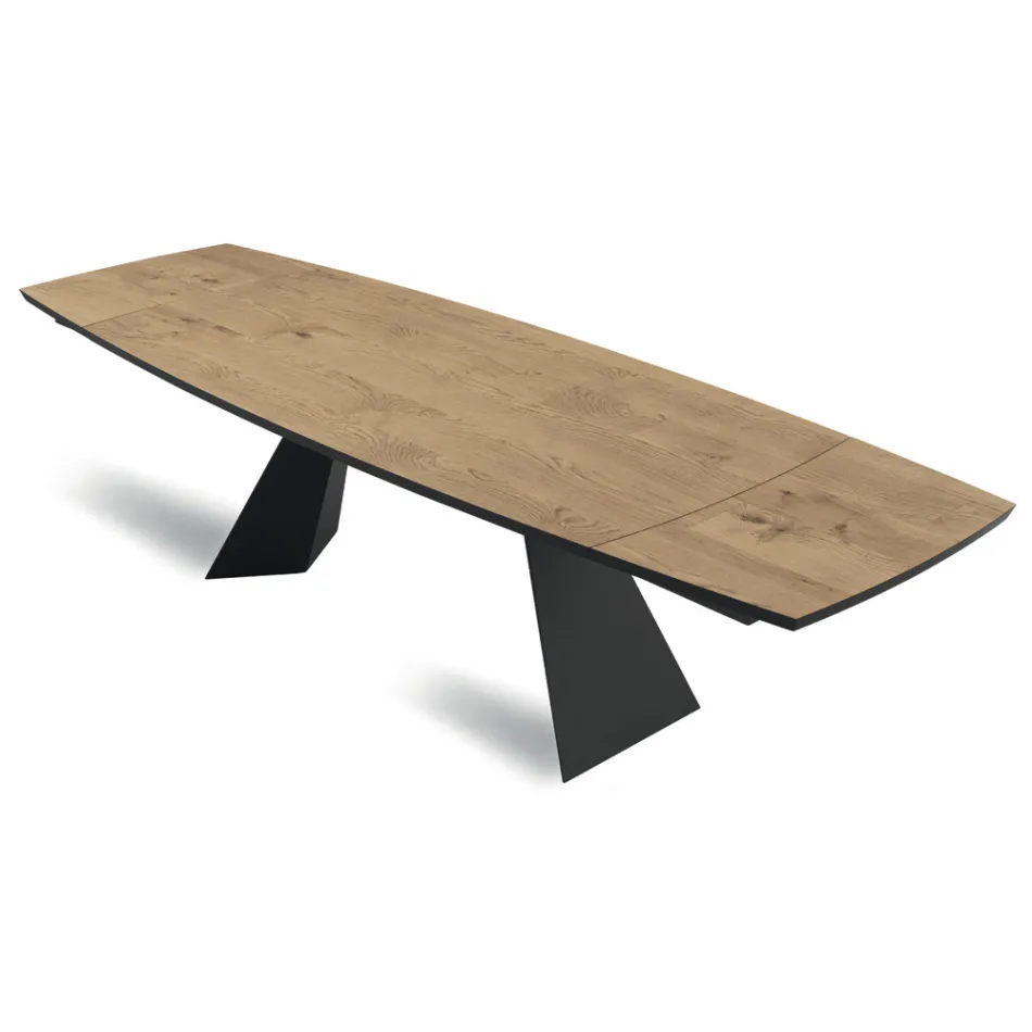 Table extensible en placage chêne et piètement en métal peint - Milo Viadurini