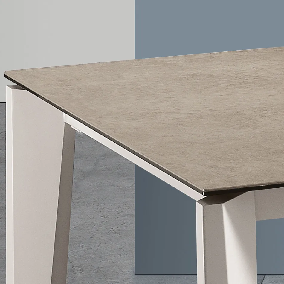 Table Extensible en Verre Céramique Fokos Finition Terra Fabriquée en Italie - Ariel Viadurini