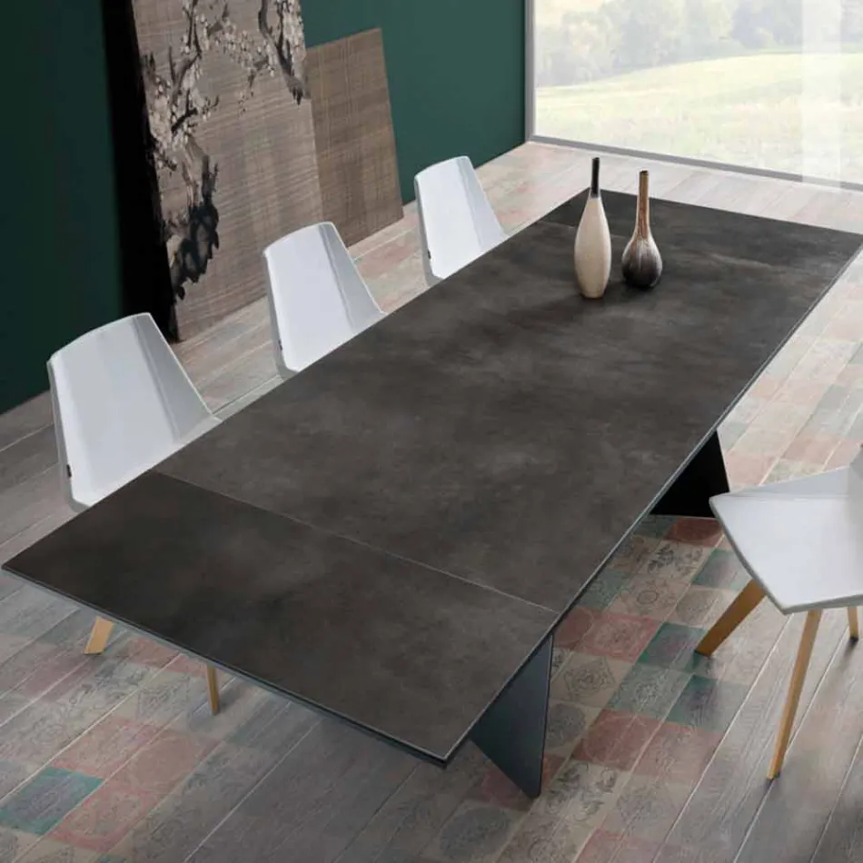 Table à rallonge moderne avec plateau en grès made in Italy, Erve Viadurini