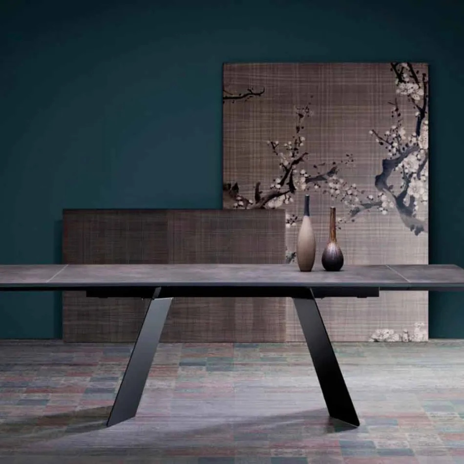 Table à rallonge moderne avec plateau en grès made in Italy, Erve Viadurini