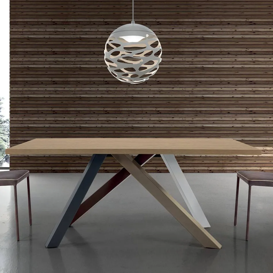 Table extensible moderne avec plateau en bois laminé fabriquée en Italie – Settimmio Viadurini