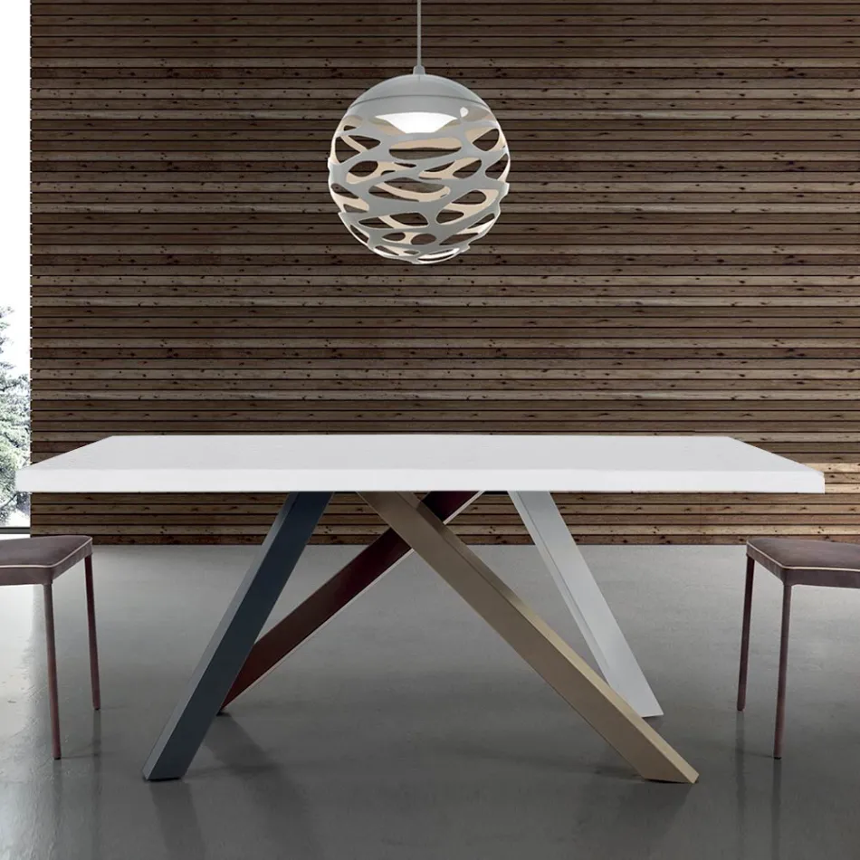 Table extensible moderne avec plateau en bois laminé fabriquée en Italie – Settimmio Viadurini