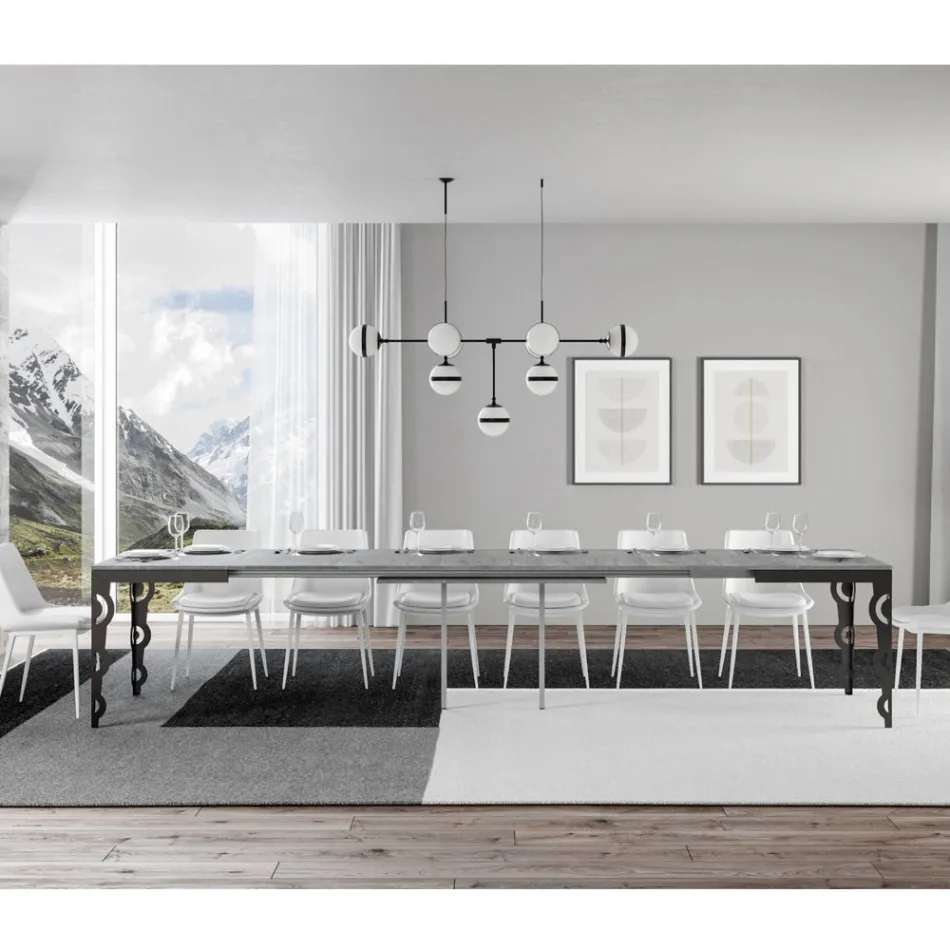 Table extensible moderne en bois de mélamine et dessous en fer - Marella Viadurini