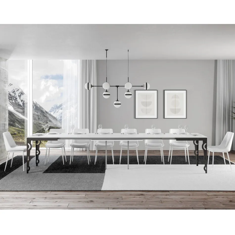 Table extensible moderne en bois de mélamine et dessous en fer - Marella Viadurini