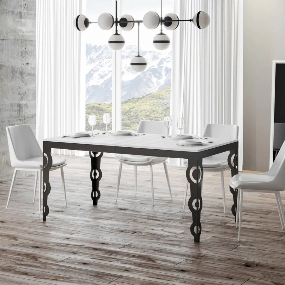 Table extensible moderne en bois de mélamine et dessous en fer - Marella Viadurini