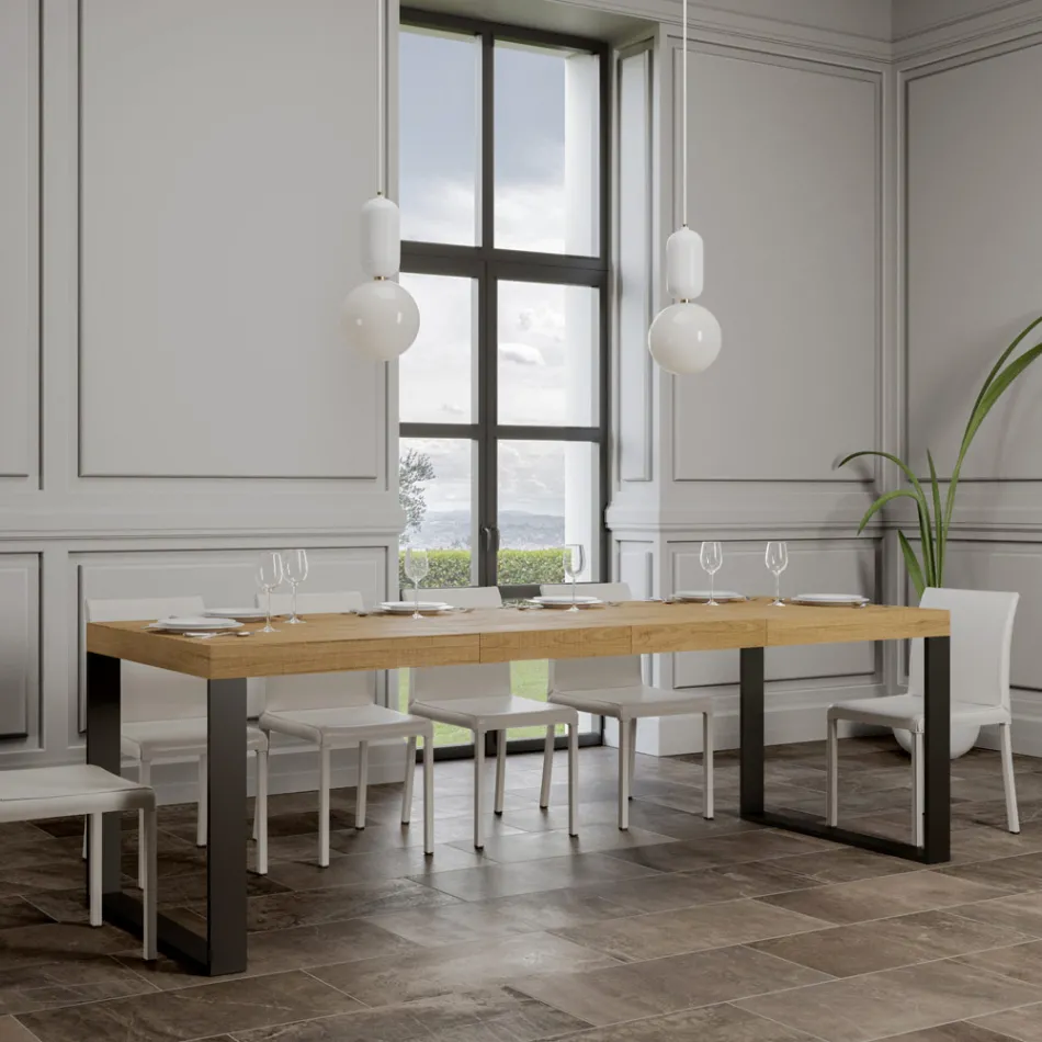 Table extensible moderne en bois mélaminé fabriquée en Italie - Badesi Viadurini