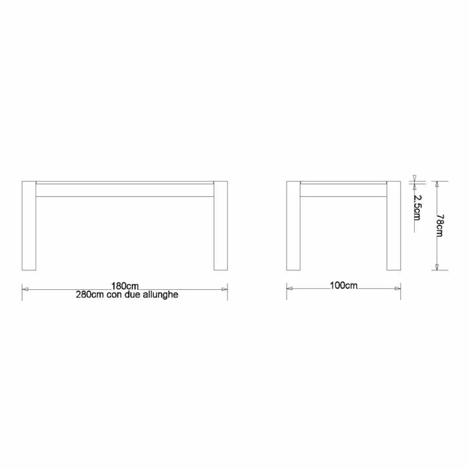 Table à rallonge moderne en chêne massif, L180 / 280xP100cm, Jacob Viadurini