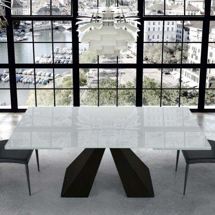 Table extensible moderne en verre et acier 14 places fabriquées en Italie - Dalmatien Viadurini