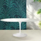 Table extensible Tulip de Saarinen, hauteur 74 cm, en céramique Florim blanc brillant - Écarlate Viadurini