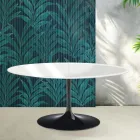 Table extensible Tulip de Saarinen, hauteur 74 cm, en céramique Florim blanc brillant - Écarlate Viadurini