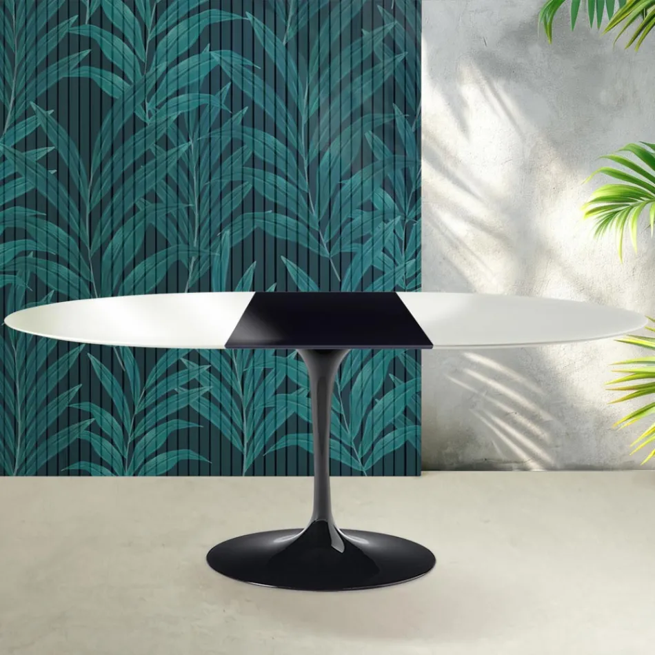 Table extensible Tulip de Saarinen, hauteur 74 cm, en céramique Florim blanc brillant - Écarlate Viadurini