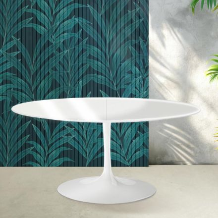 Table extensible Tulip de Saarinen, hauteur 74 cm, en céramique Florim blanc brillant - Écarlate Viadurini