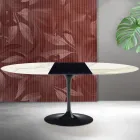 Table extensible Tulip de Saarinen, hauteur 74 cm, en céramique mate Florim Calacatta Gold - Écarlate Viadurini