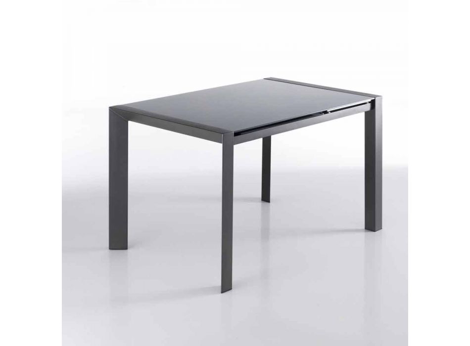 Table extensible gris en verre trempé métal peint et Zeno Viadurini