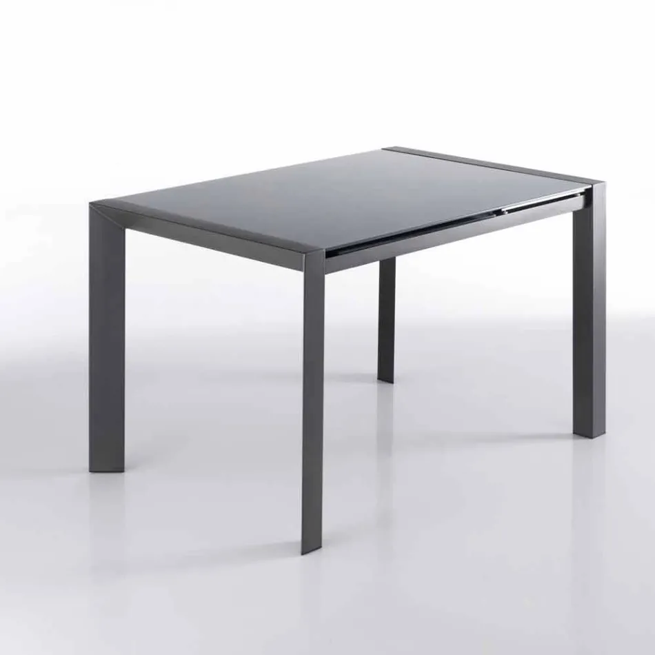 Table extensible gris en verre trempé métal peint et Zeno Viadurini