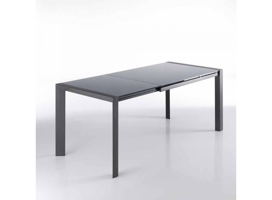 Table extensible gris en verre trempé métal peint et Zeno Viadurini
