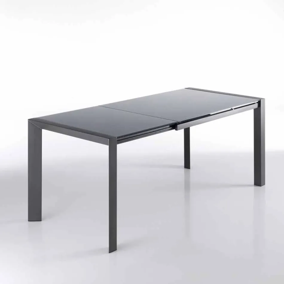 Table extensible gris en verre trempé métal peint et Zeno Viadurini