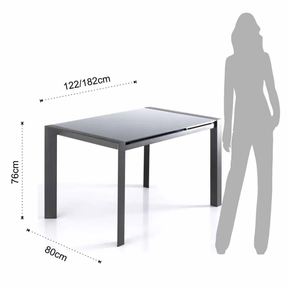 Table extensible gris en verre trempé métal peint et Zeno Viadurini
