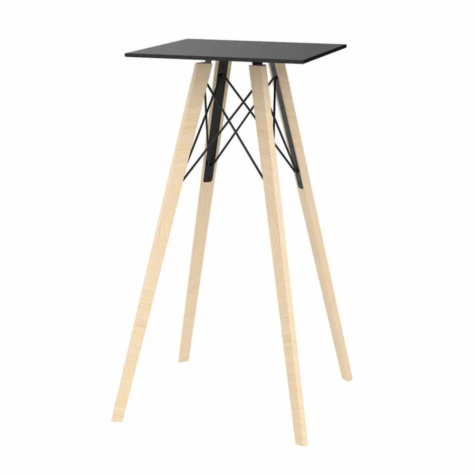 Table haute de bar design carrée en bois et Hpl, 4 pièces - Faz Wood - Vondom Viadurini