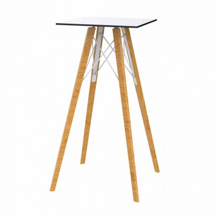 Table haute de bar design carrée en bois et Hpl, 4 pièces - Faz Wood - Vondom Viadurini