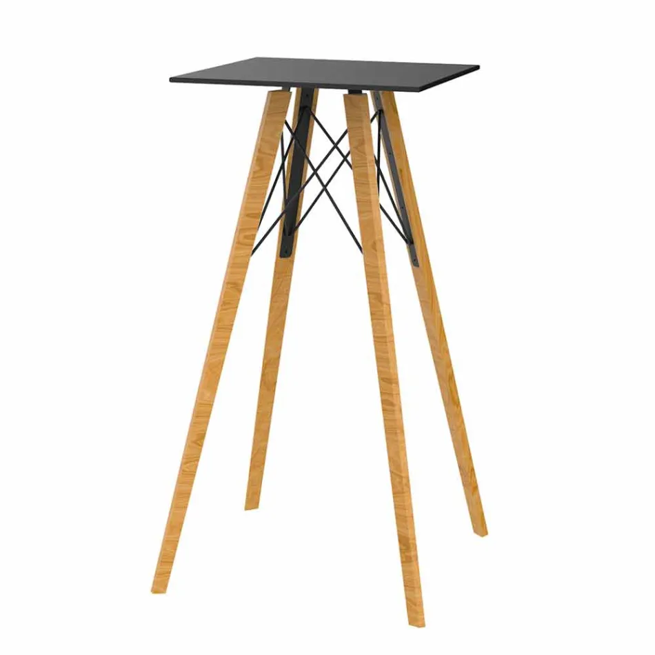Table haute de bar design carrée en bois et Hpl, 4 pièces - Faz Wood - Vondom Viadurini