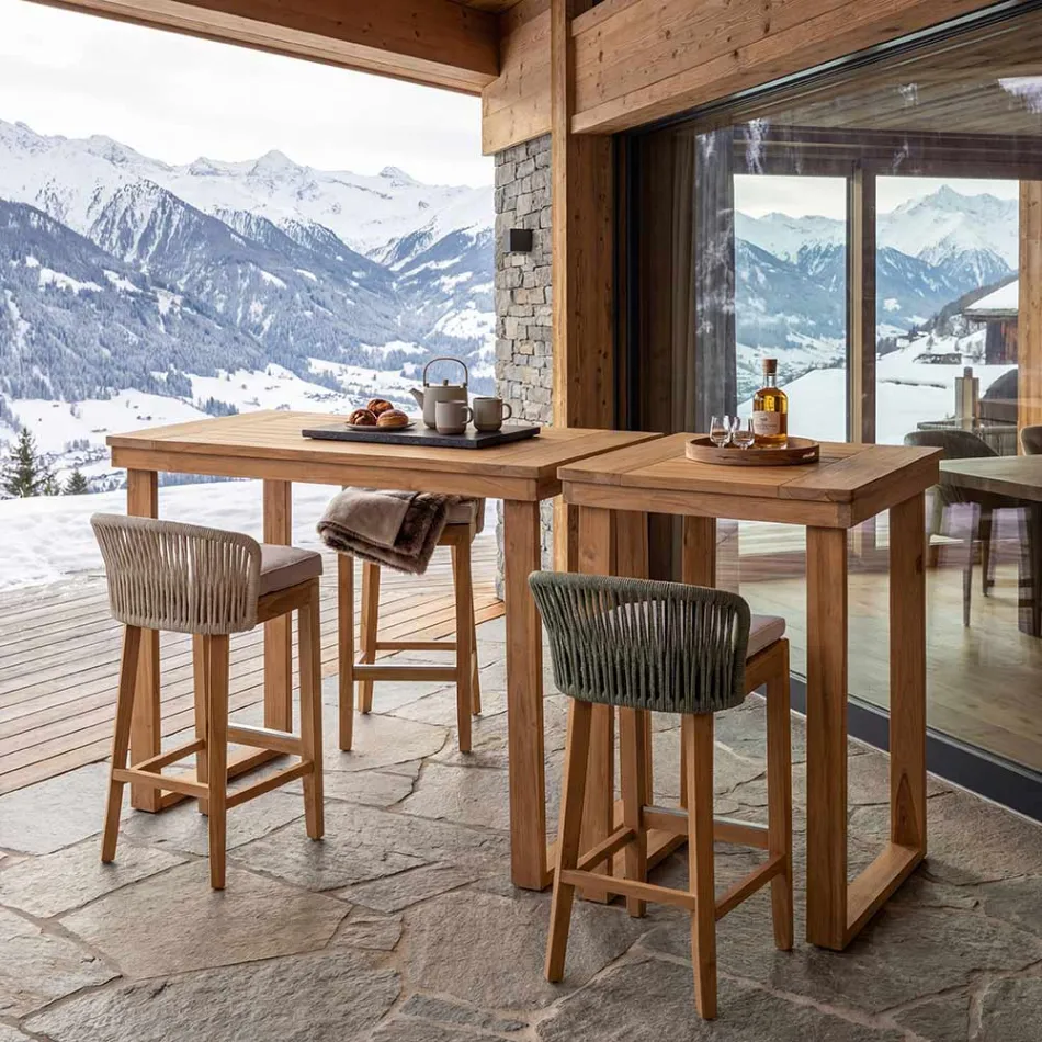 Table haute de bar en teck naturel brossé - Sponda Viadurini