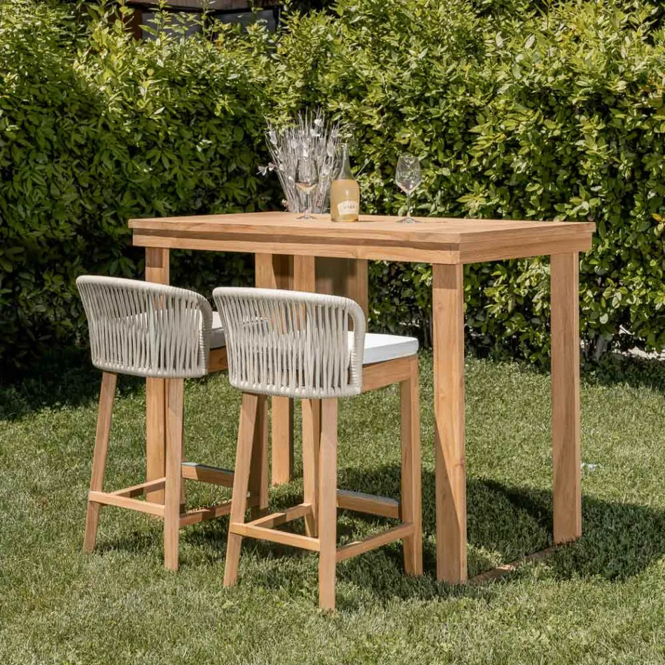 Table haute de bar en teck naturel brossé - Sponda Viadurini