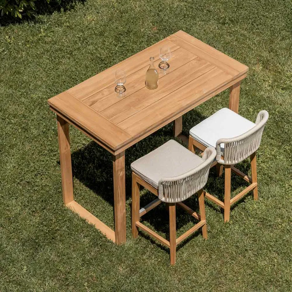 Table haute de bar en teck naturel brossé - Sponda Viadurini