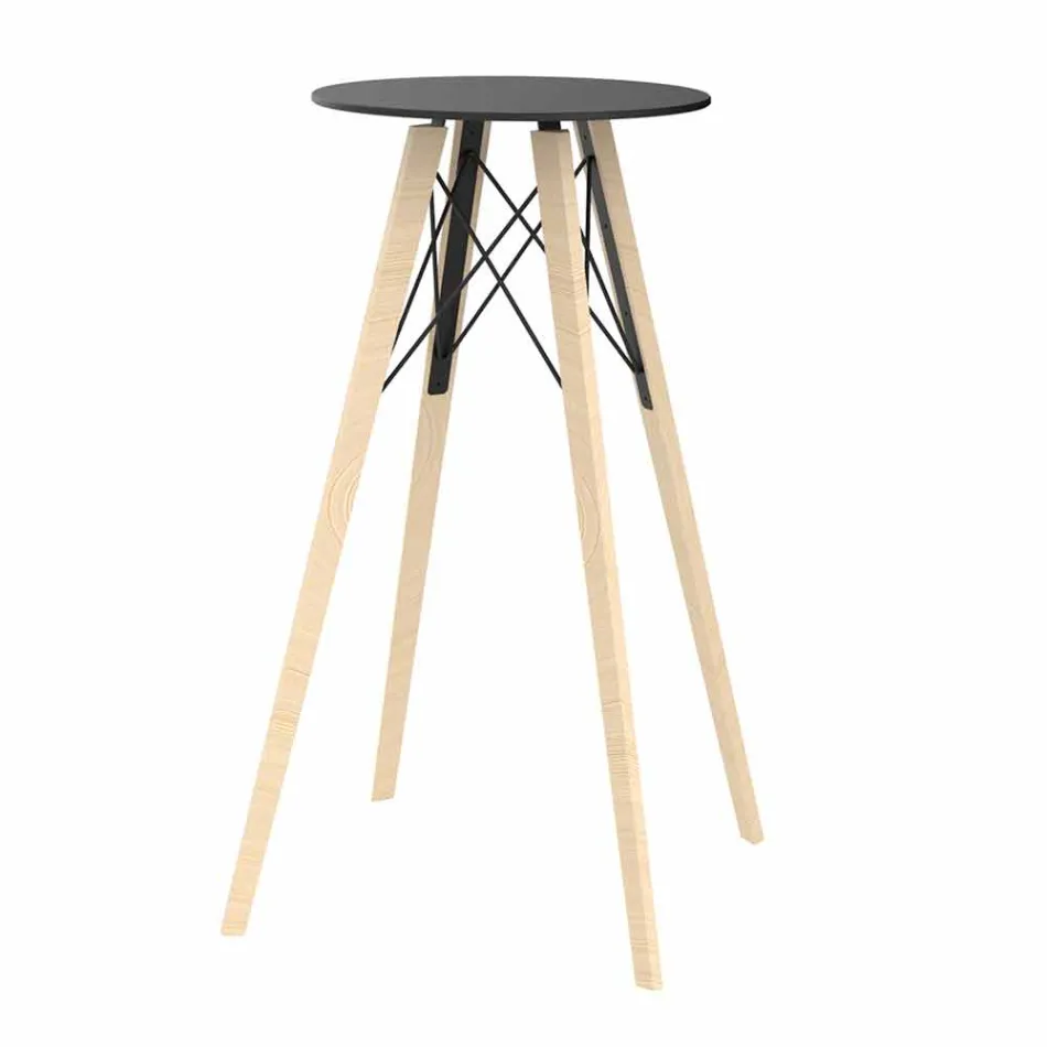 Table Haute Bar Design Ronde en Bois et Hpl, 4 Pièces - Faz Wood - Vondom Viadurini