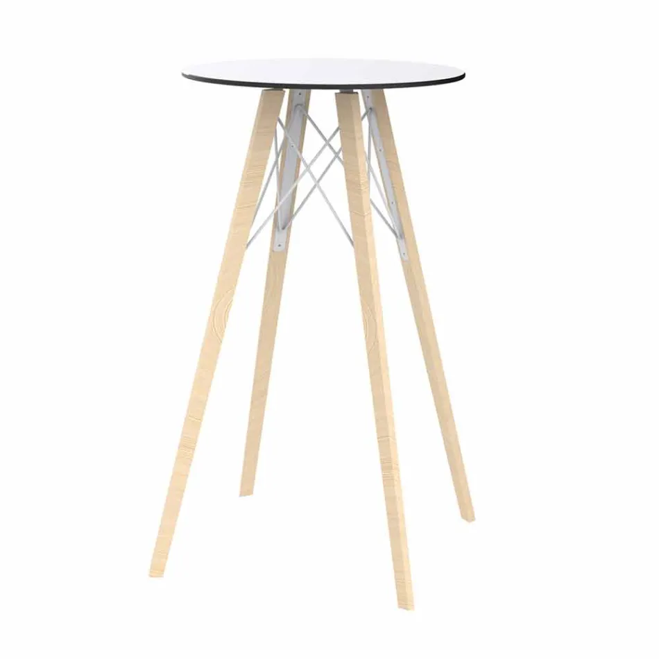 Table Haute Bar Design Ronde en Bois et Hpl, 4 Pièces - Faz Wood - Vondom Viadurini