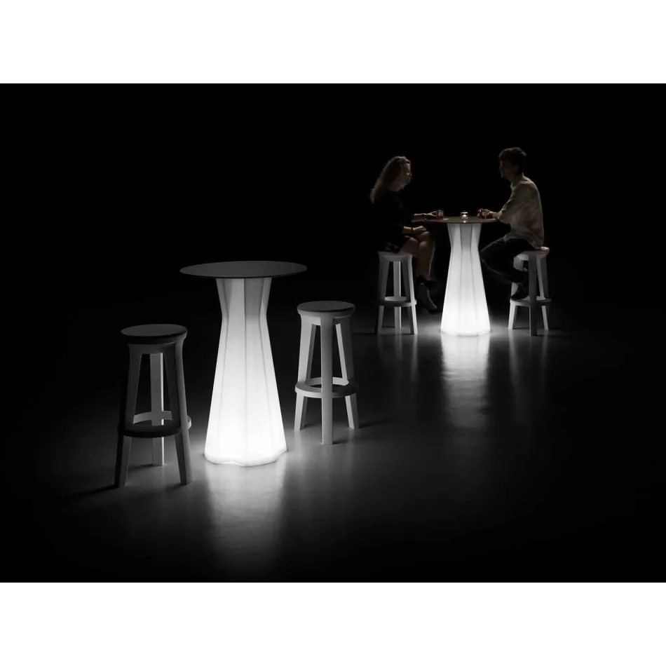 Table haute d'extérieur avec base lumineuse et plateau en Hpl Made in Italy - Tinuccia Viadurini
