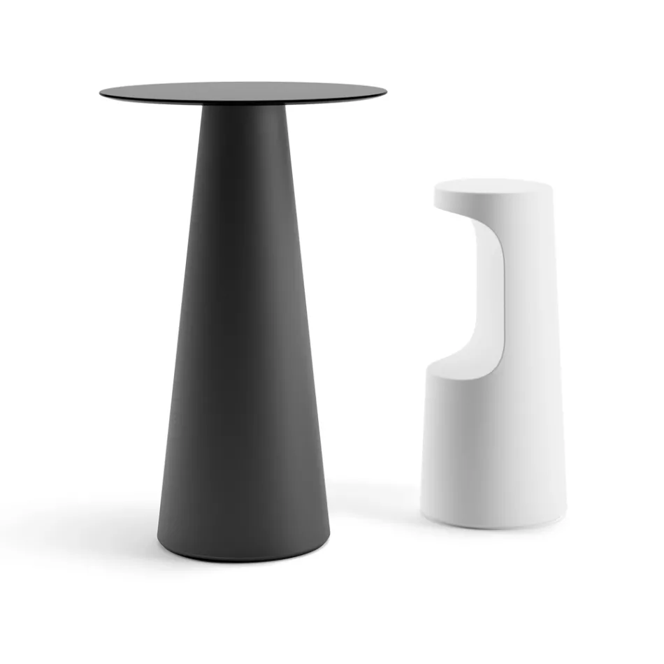 Table haute d'extérieur avec plateau rond en HPL Made in Italy - Forlina Viadurini