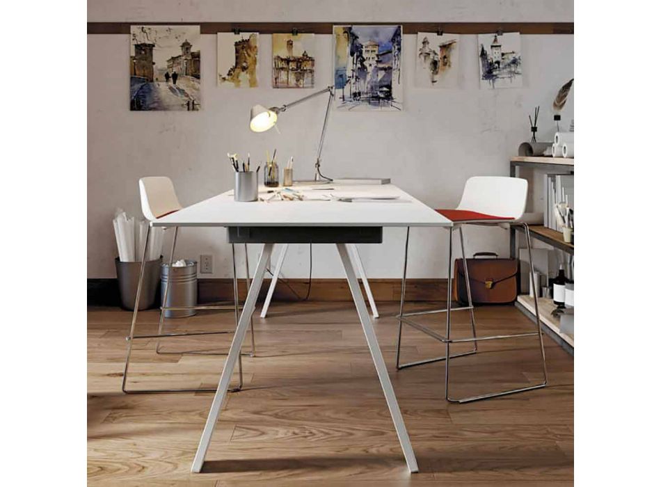Table haute d'extérieur en métal et HPL rectangulaire Made in Italy - Devin Viadurini