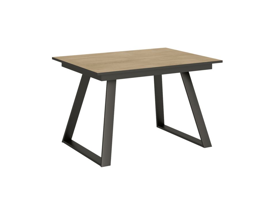 Table avec 1 rallonge de 60 cm en fer et bois Made in Italy - Sole Viadurini