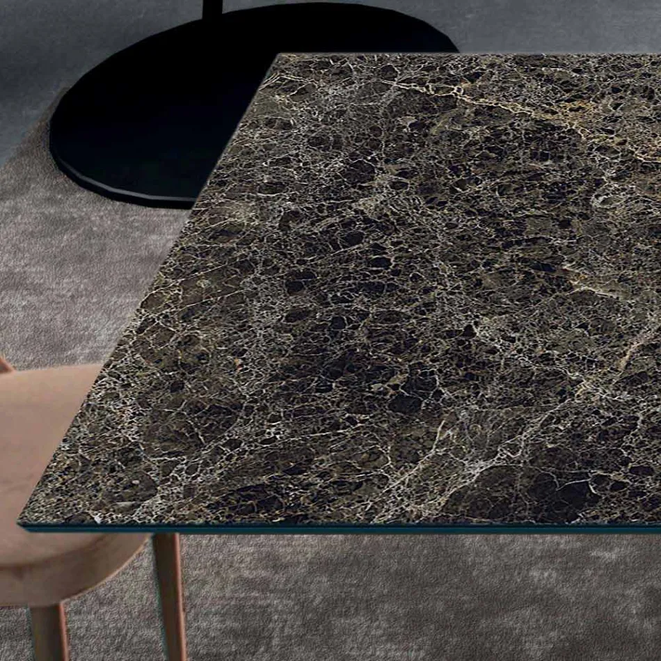 Table avec rallonges intégrées en céramique et acier fabriquée en Italie - Dalmata Viadurini