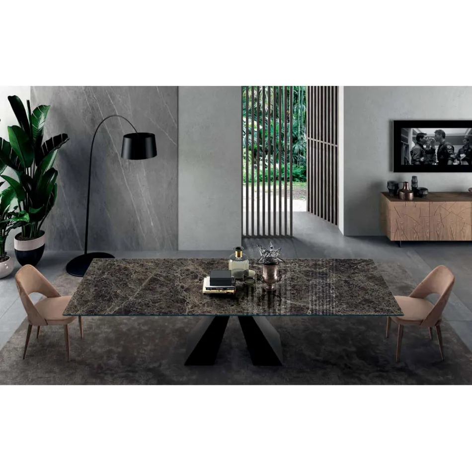 Table avec rallonges intégrées en céramique et acier fabriquée en Italie - Dalmata Viadurini
