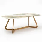 Table avec base en bois et plateau en céramique Calacatta Hermitage - Infinity Viadurini