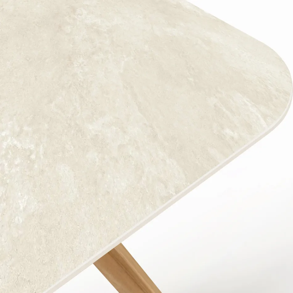 Table avec base en bois et plateau en céramique Chianca d'Ostuni - Infinity Viadurini