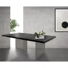 Table avec plateau plaqué en chêne massif et base en cristal Made in Italy - Noelia Viadurini