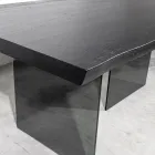 Table avec plateau plaqué en chêne massif et base en cristal Made in Italy - Noelia Viadurini
