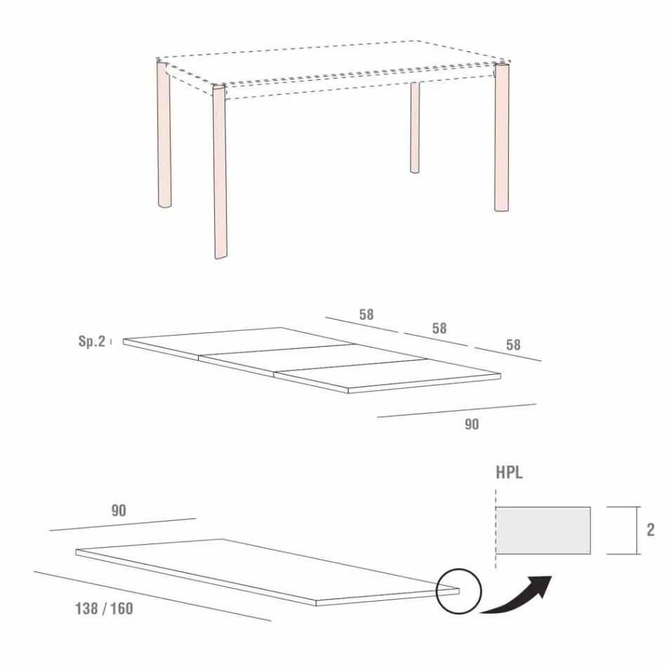 Table avec Plateau Extensible Jusqu'à 334 cm Effet Bois Fabriqué en Italie - Bavière Viadurini