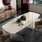 Table avec plateau en céramique en forme de tonneau et base en acier Made in Italy - Ezzellino Viadurini